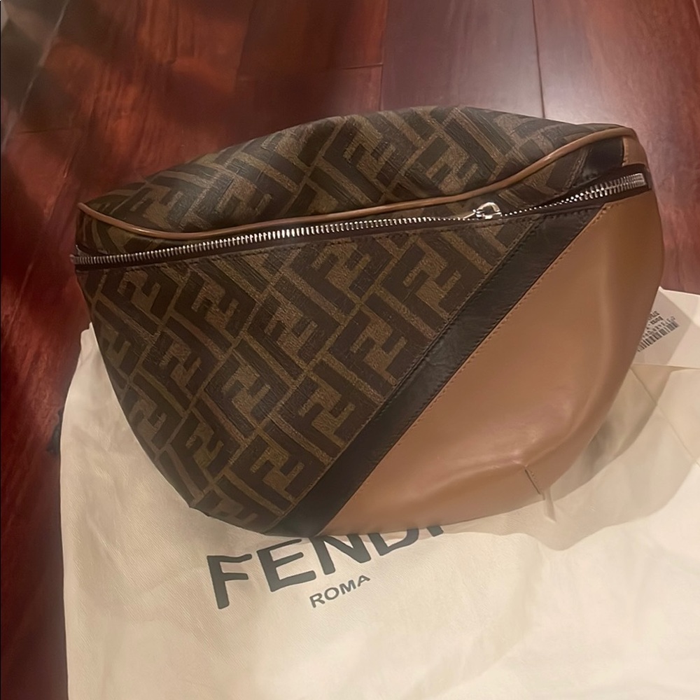 Fendi Brown and Black Belt Bag with Geometric Pattern - Picture 3 of 4
